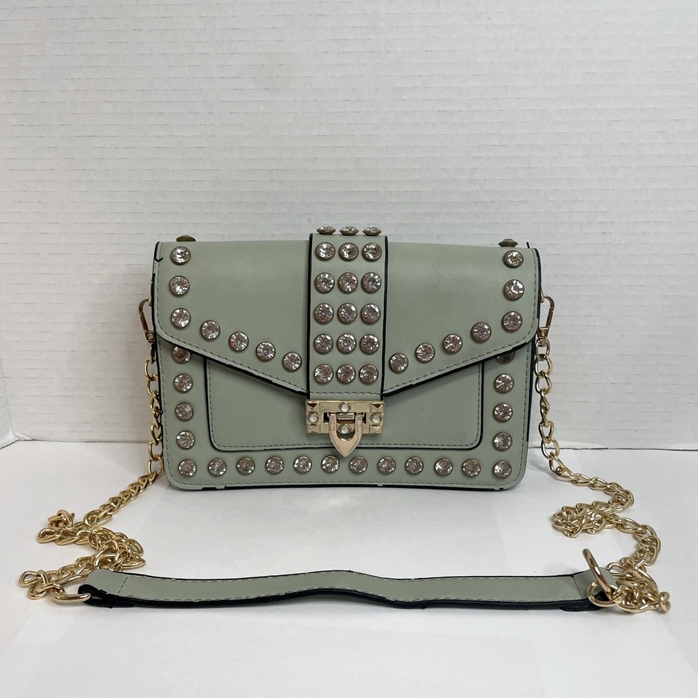 Luxury Diamond-studded One-shoulder Messenger Bag Chain Strap Square Mint Green